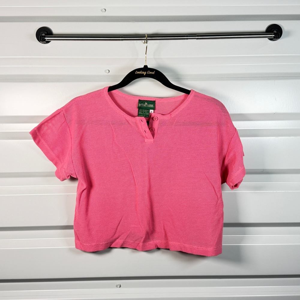Boundary‎ Waters Vintage Pink Mesh Henley Short Sleeve Boxy Crop Top Medium